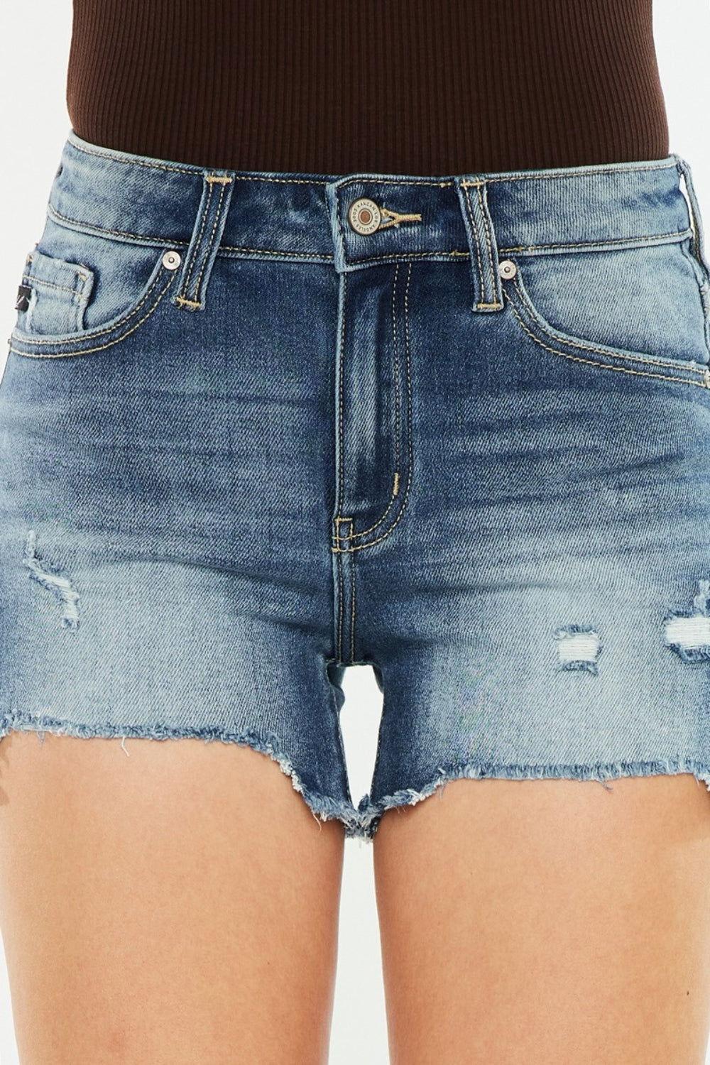 Kancan High Waist Raw Hem Denim Shorts - Clothes For Her Online Store