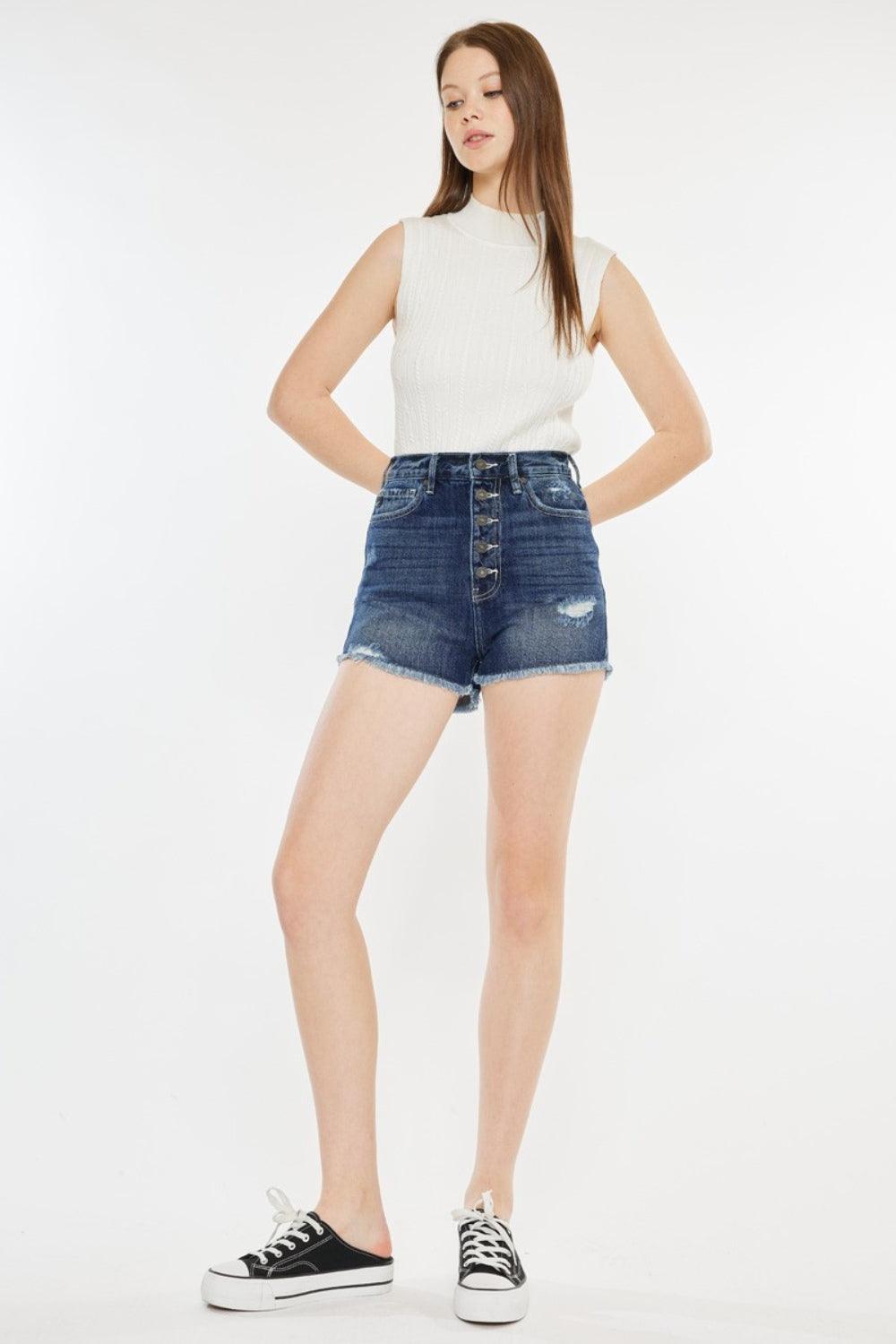 Kancan Raw Hem Button Fly Denim Shorts - Clothes For Her Online Store