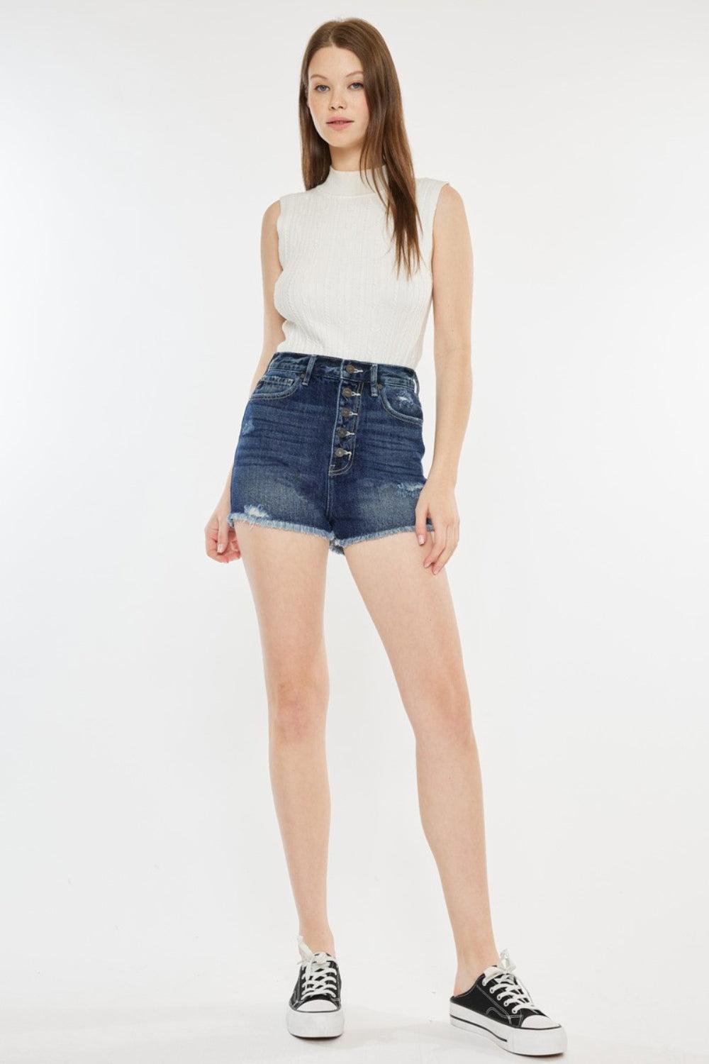 Kancan Raw Hem Button Fly Denim Shorts - Clothes For Her Online Store