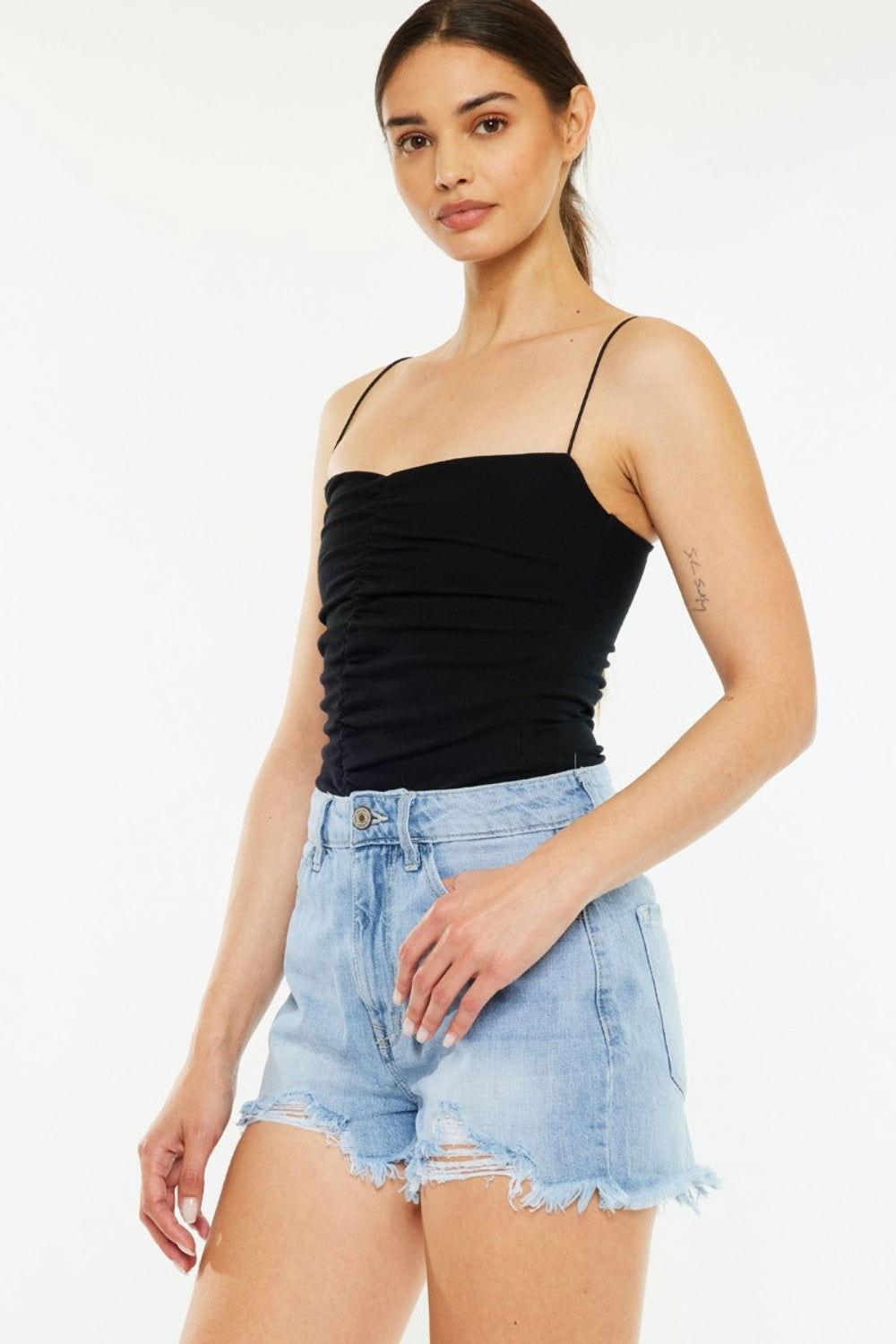 Kancan Raw Hem Distressed High Waist Denim Shorts - Clothes For Her Online Store
