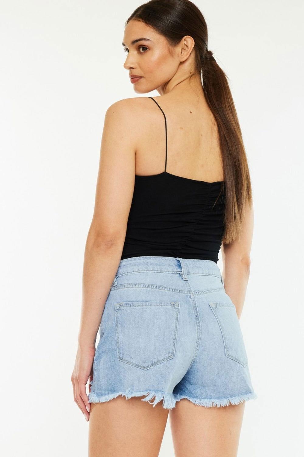 Kancan Raw Hem Distressed High Waist Denim Shorts - Clothes For Her Online Store