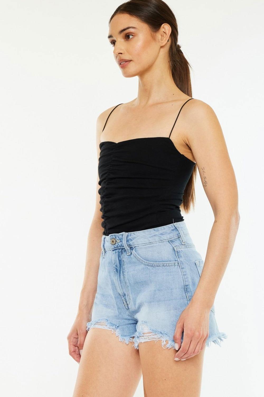 Kancan Raw Hem Distressed High Waist Denim Shorts - Clothes For Her Online Store