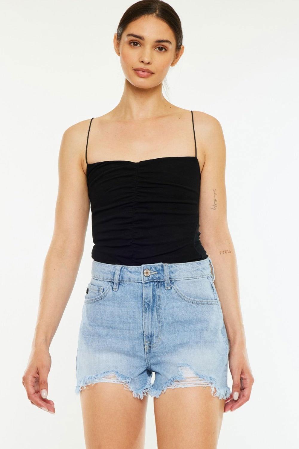Kancan Raw Hem Distressed High Waist Denim Shorts - Clothes For Her Online Store