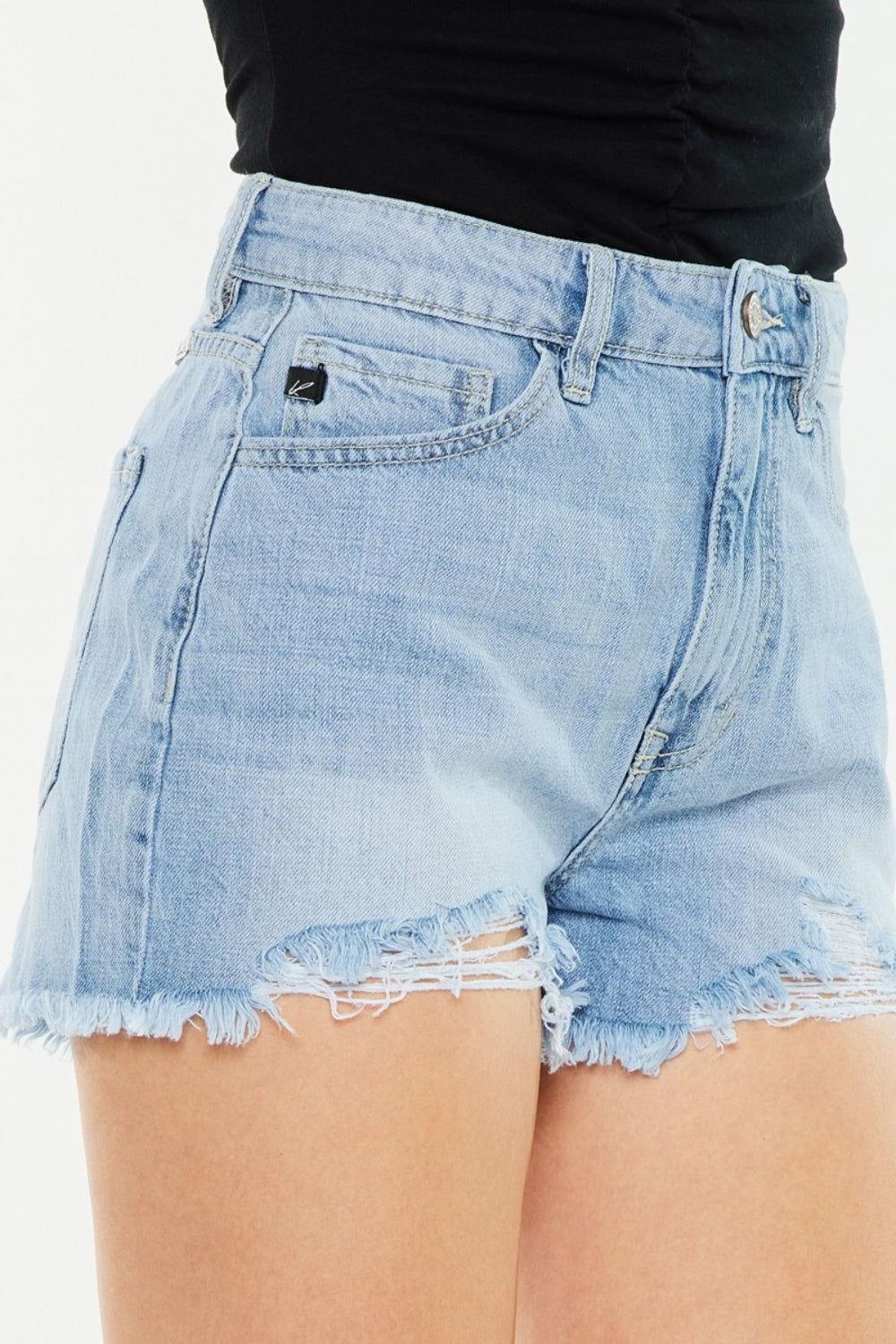 Kancan Raw Hem Distressed High Waist Denim Shorts - Clothes For Her Online Store