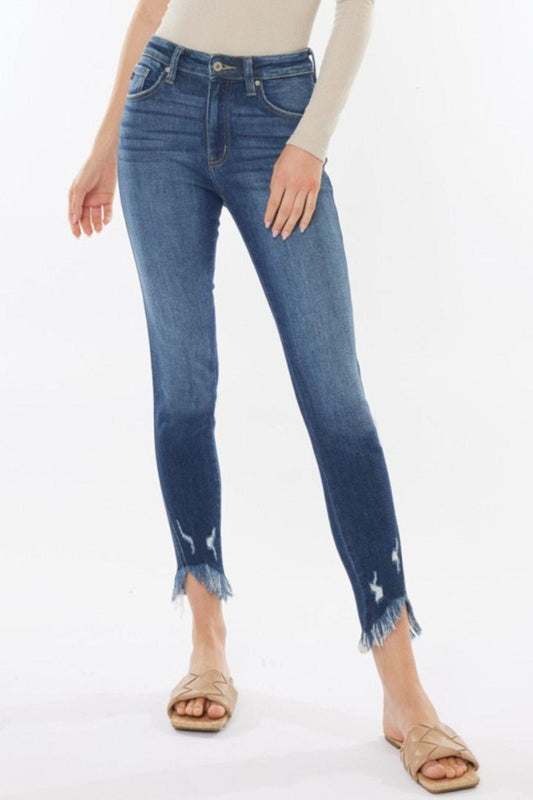 Kancan Raw Hem High Waist Cropped Jeans - Clothes For Her Online Store