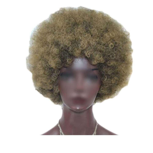 Khaki Short Afro Curly Hair Wigs Women Large Fluffy Synthetic Hair Short Full Wig for Party and Daily - Clothes For Her Online Store