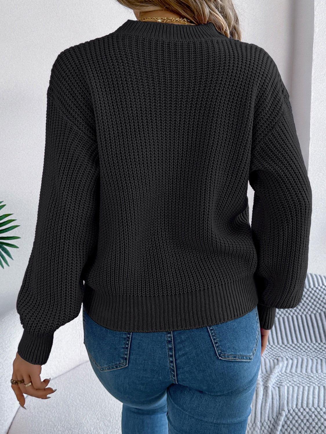 LOVE Heart Round Neck Dropped Shoulder Sweater - Clothes For Her Online Store
