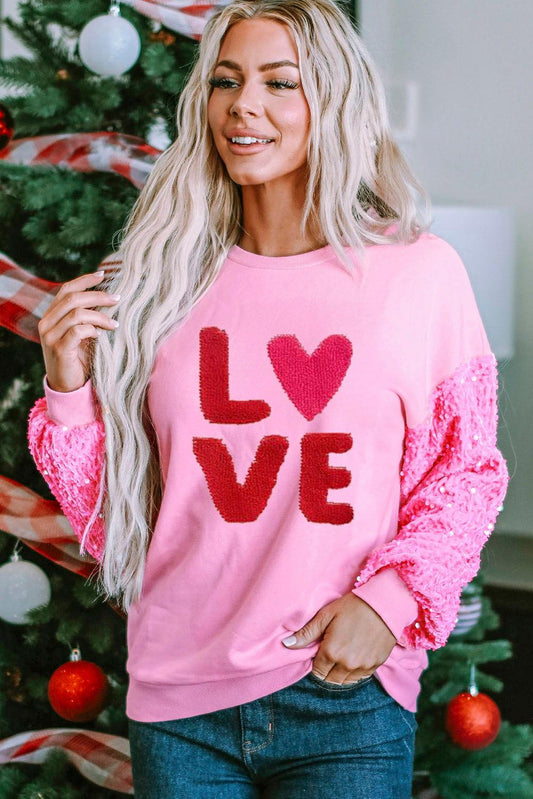 LOVE Sequin Dropped Shoulder Sweatshirt - Clothes For Her Online Store