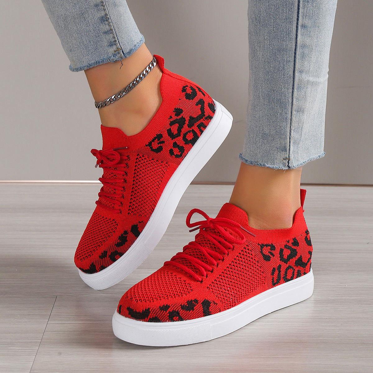 Lace-Up Leopard Flat Sneakers - Clothes For Her Online Store