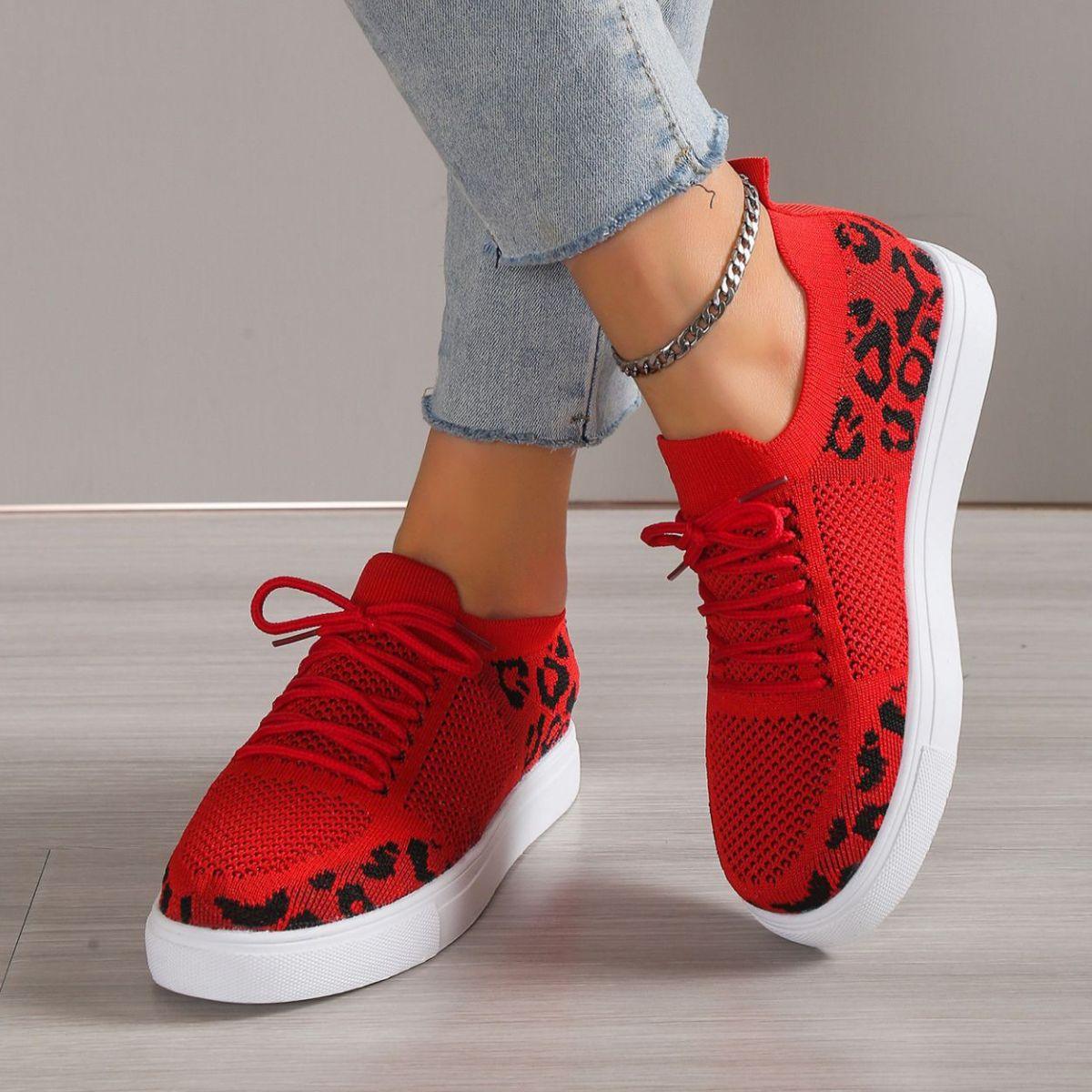 Lace-Up Leopard Flat Sneakers - Clothes For Her Online Store