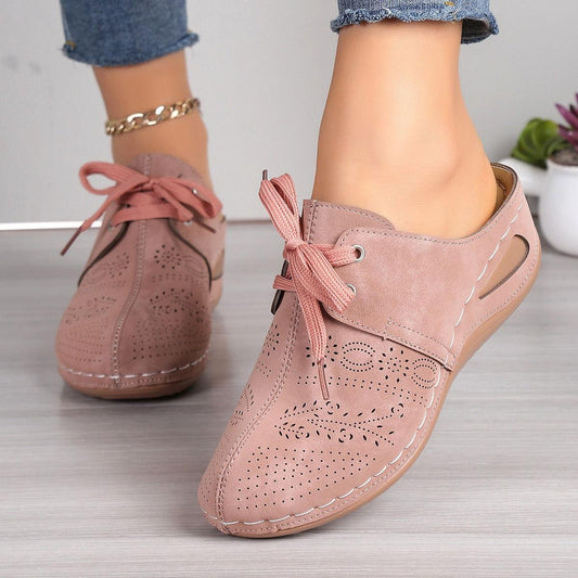 Lace-Up Round Toe Wedge Sandals - Clothes For Her Online Store
