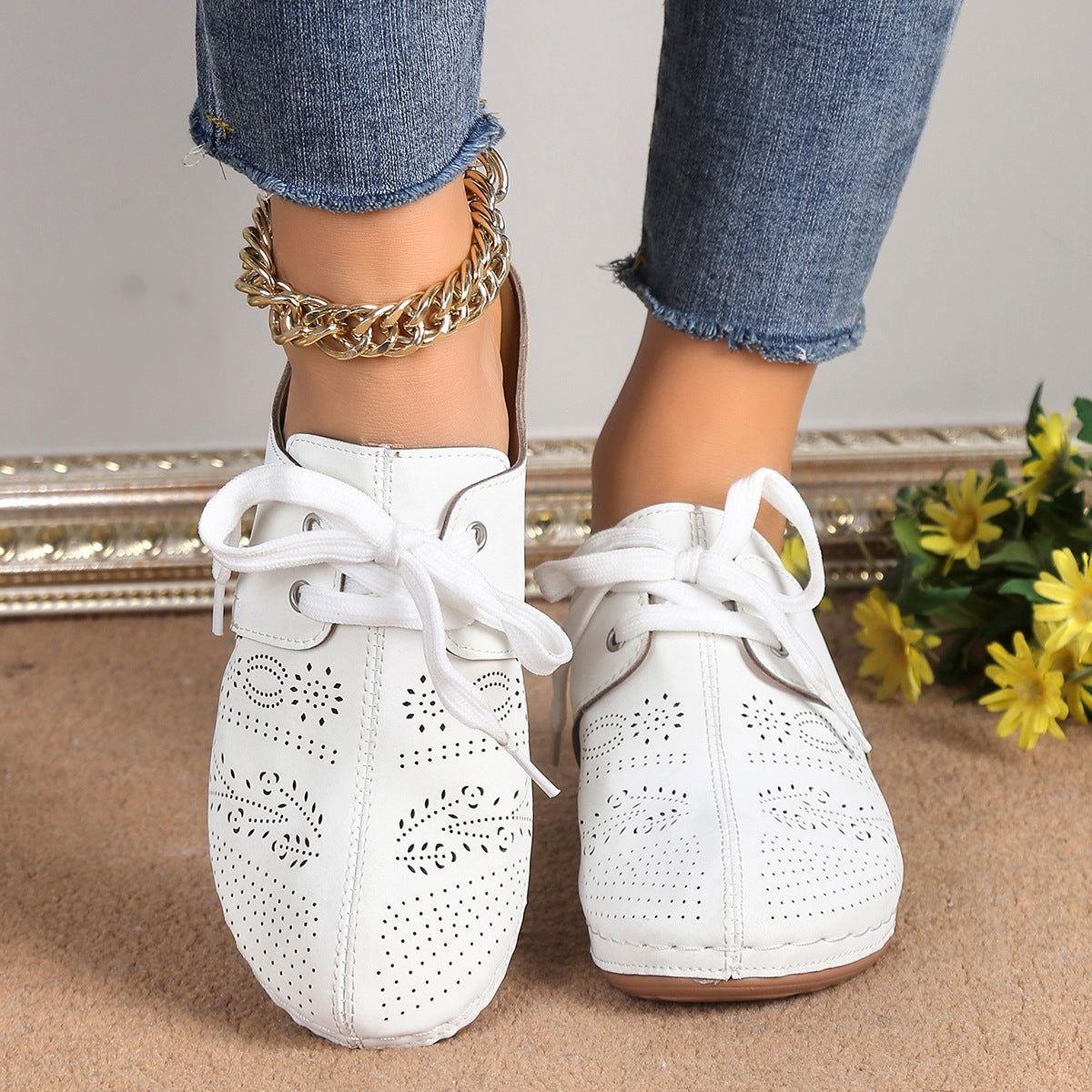 Lace-Up Round Toe Wedge Sandals - Clothes For Her Online Store