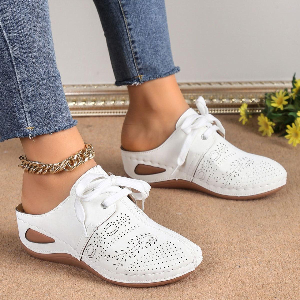 Lace-Up Round Toe Wedge Sandals - Clothes For Her Online Store