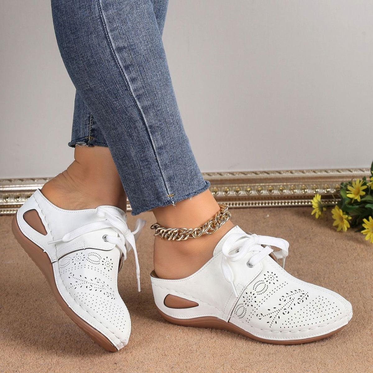 Lace-Up Round Toe Wedge Sandals - Clothes For Her Online Store