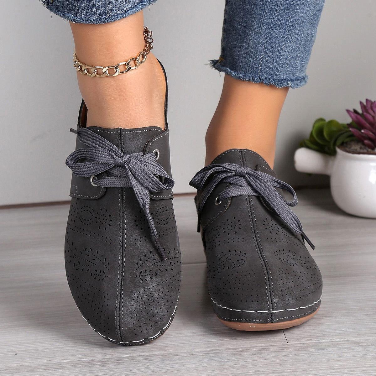 Lace-Up Round Toe Wedge Sandals - Clothes For Her Online Store