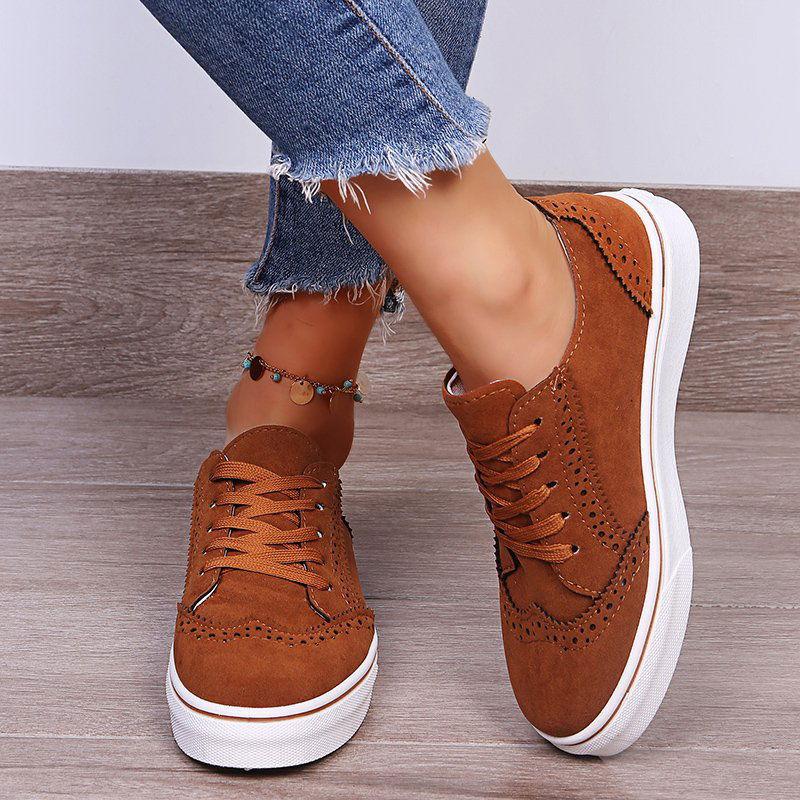 Lace-Up Suedette Flat Sneakers - Clothes For Her Online Store