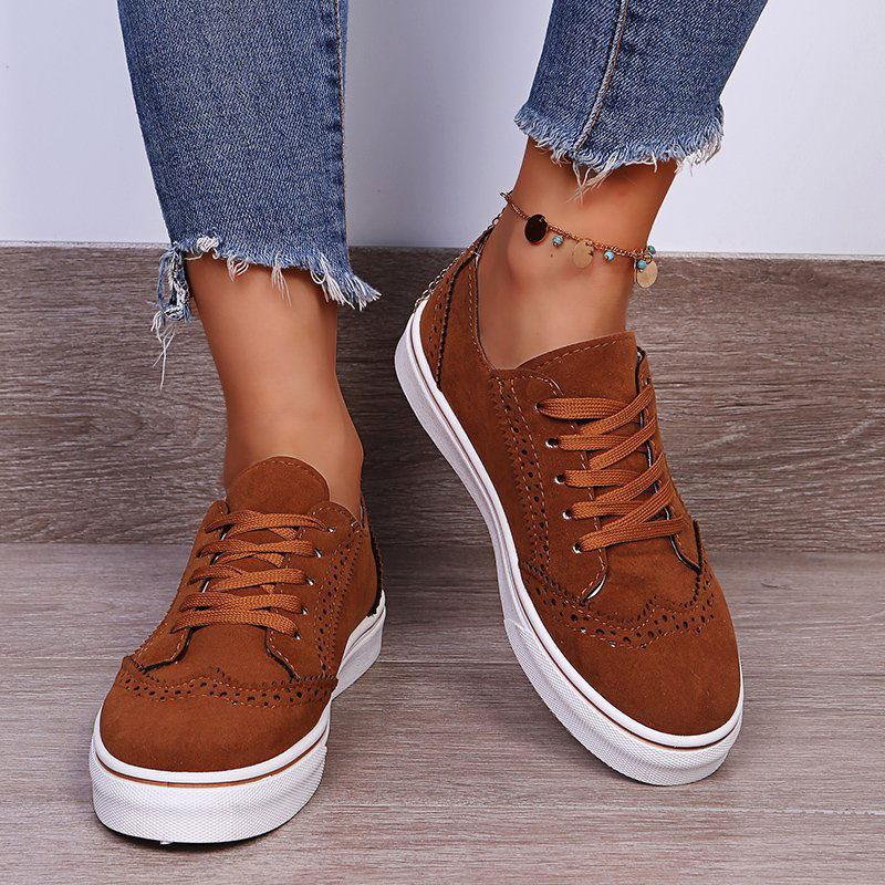 Lace-Up Suedette Flat Sneakers - Clothes For Her Online Store