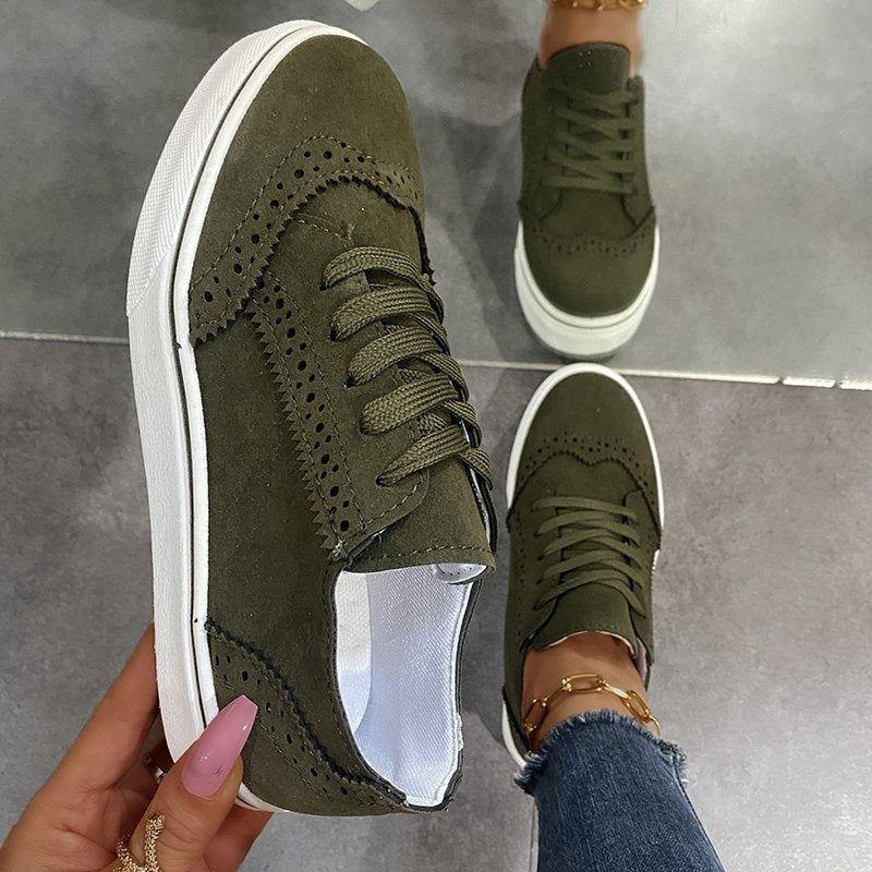 Lace-Up Suedette Flat Sneakers - Clothes For Her Online Store