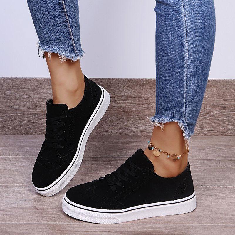 Lace-Up Suedette Flat Sneakers - Clothes For Her Online Store