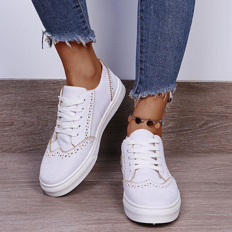 Lace-Up Suedette Flat Sneakers - Clothes For Her Online Store