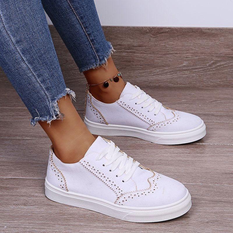 Lace-Up Suedette Flat Sneakers - Clothes For Her Online Store