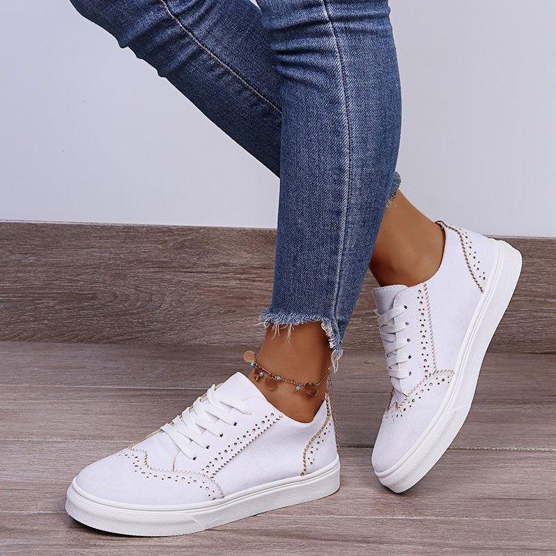 Lace-Up Suedette Flat Sneakers - Clothes For Her Online Store