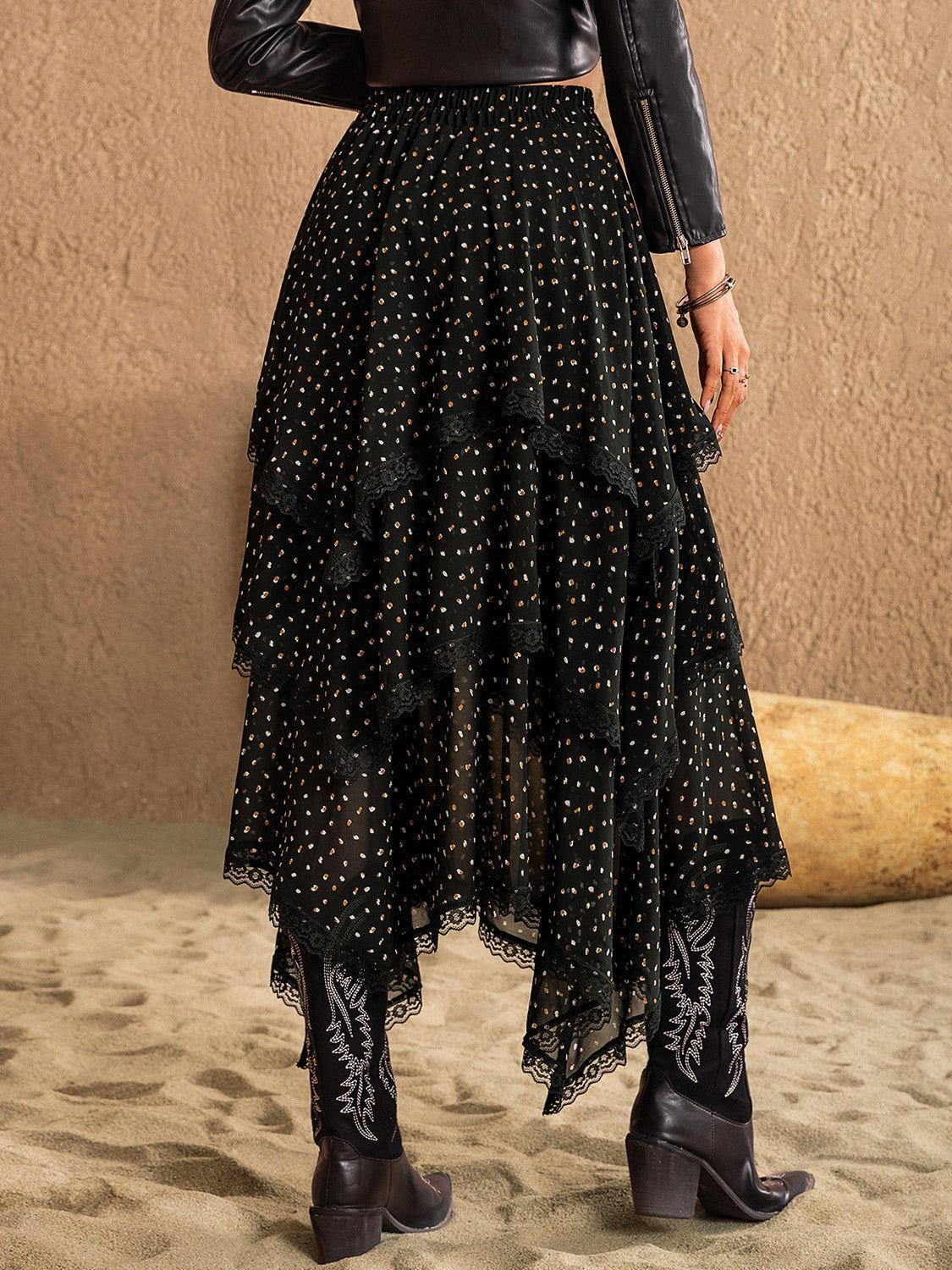 Lace Detail Layered Midi Skirt - Clothes For Her Online Store