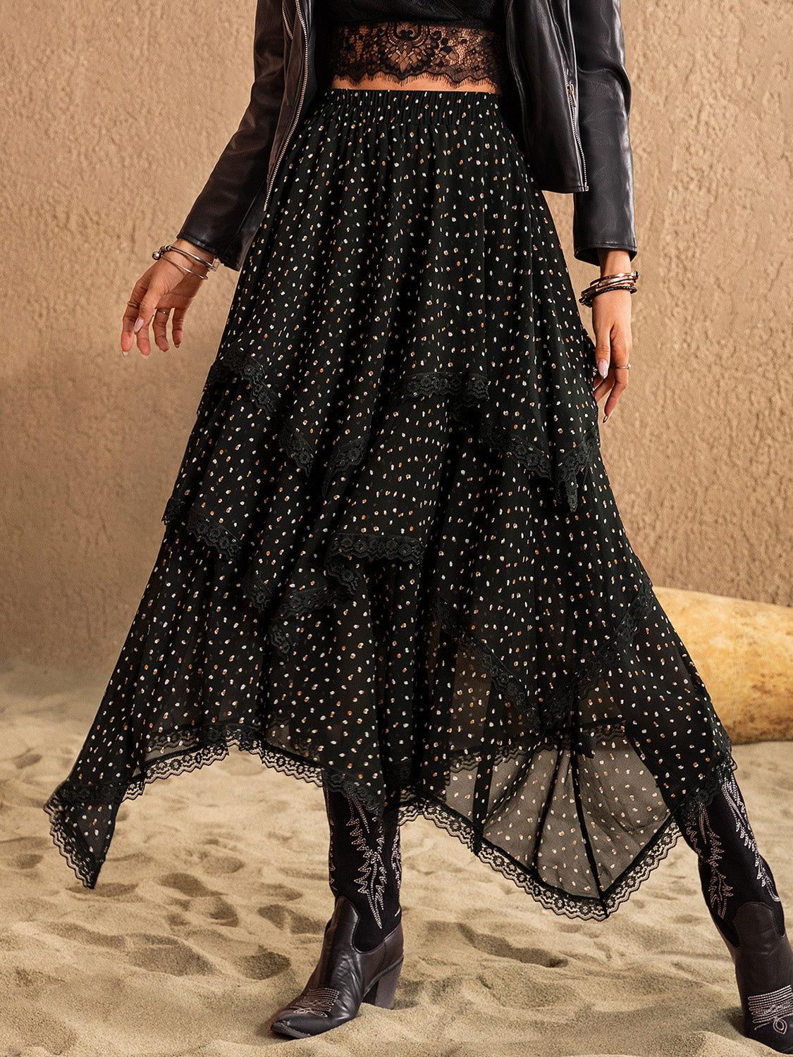 Lace Detail Layered Midi Skirt - Clothes For Her Online Store