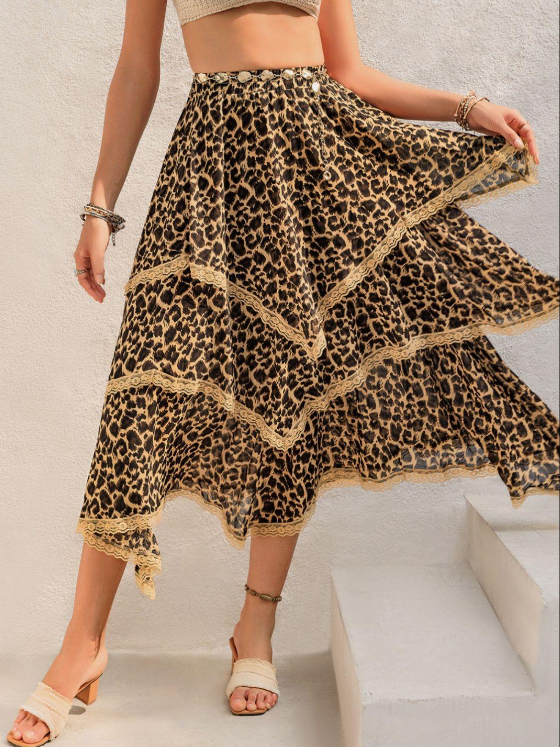 Lace Detail Layered Printed Skirt - Clothes For Her Online Store
