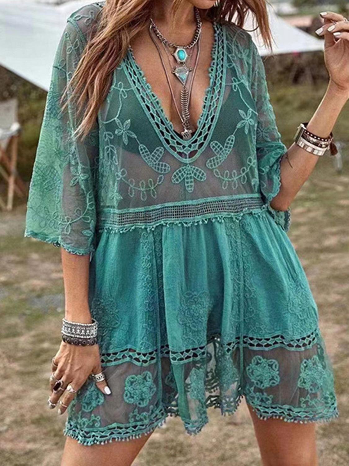 Lace Detail Plunge Cover-Up Dress - Clothes For Her Online Store