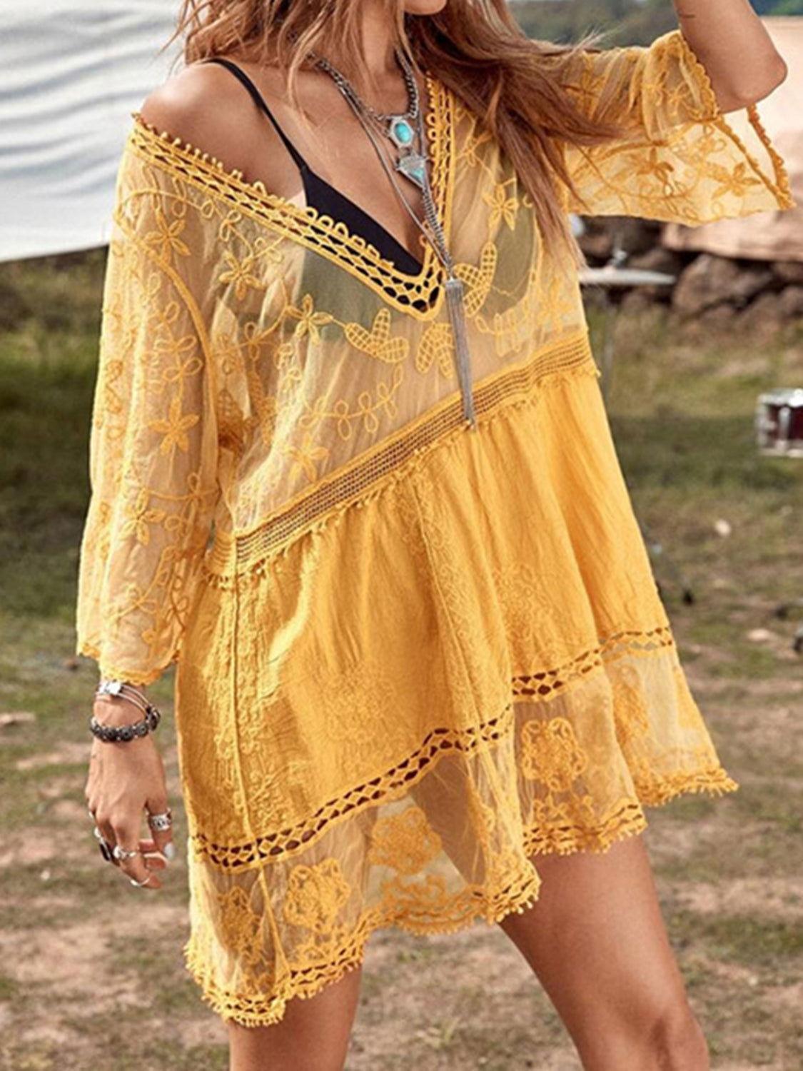 Lace Detail Plunge Cover-Up Dress - Clothes For Her Online Store