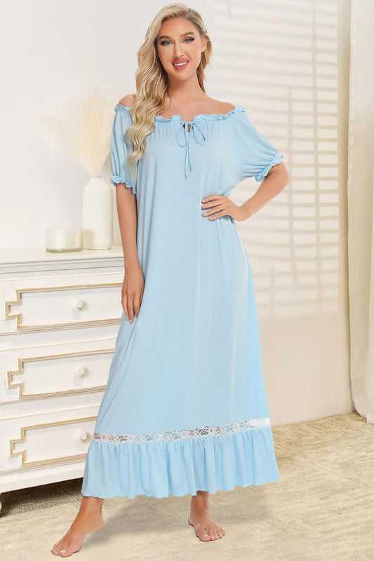 Lace Detail Short Sleeve Lounge Dress - Clothes For Her Online Store
