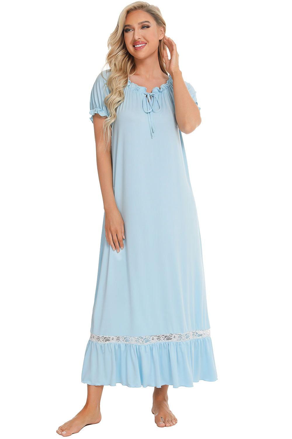 Lace Detail Short Sleeve Lounge Dress - Clothes For Her Online Store