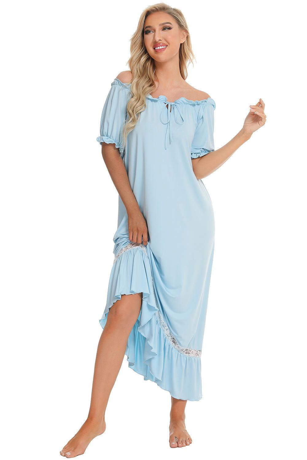 Lace Detail Short Sleeve Lounge Dress - Clothes For Her Online Store