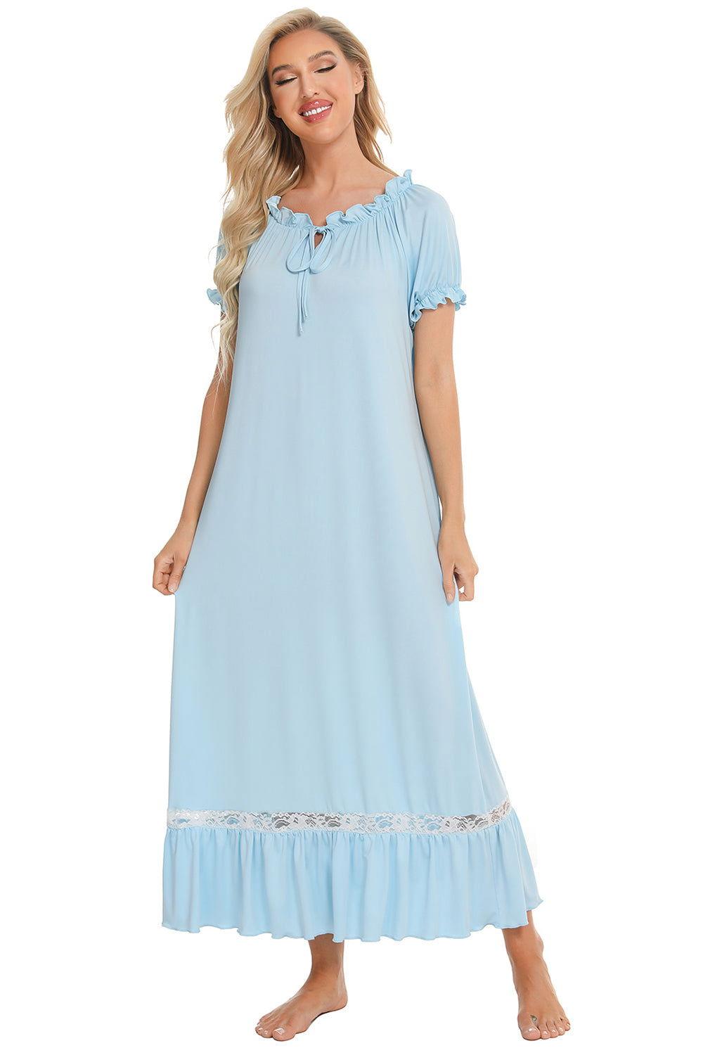 Lace Detail Short Sleeve Lounge Dress - Clothes For Her Online Store