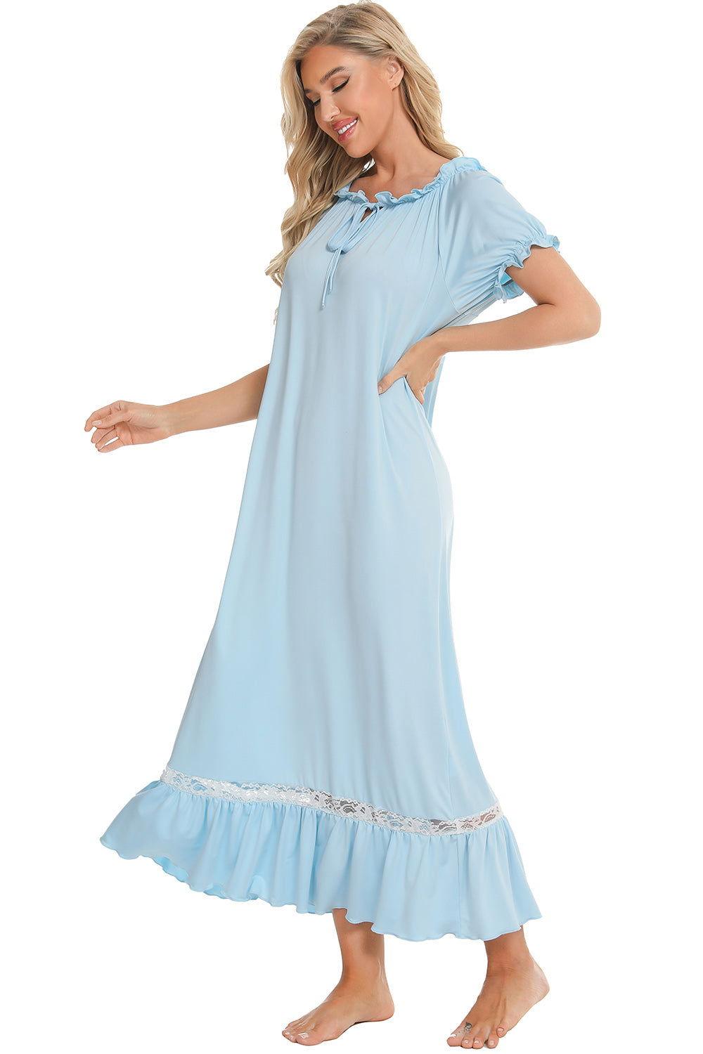 Lace Detail Short Sleeve Lounge Dress - Clothes For Her Online Store