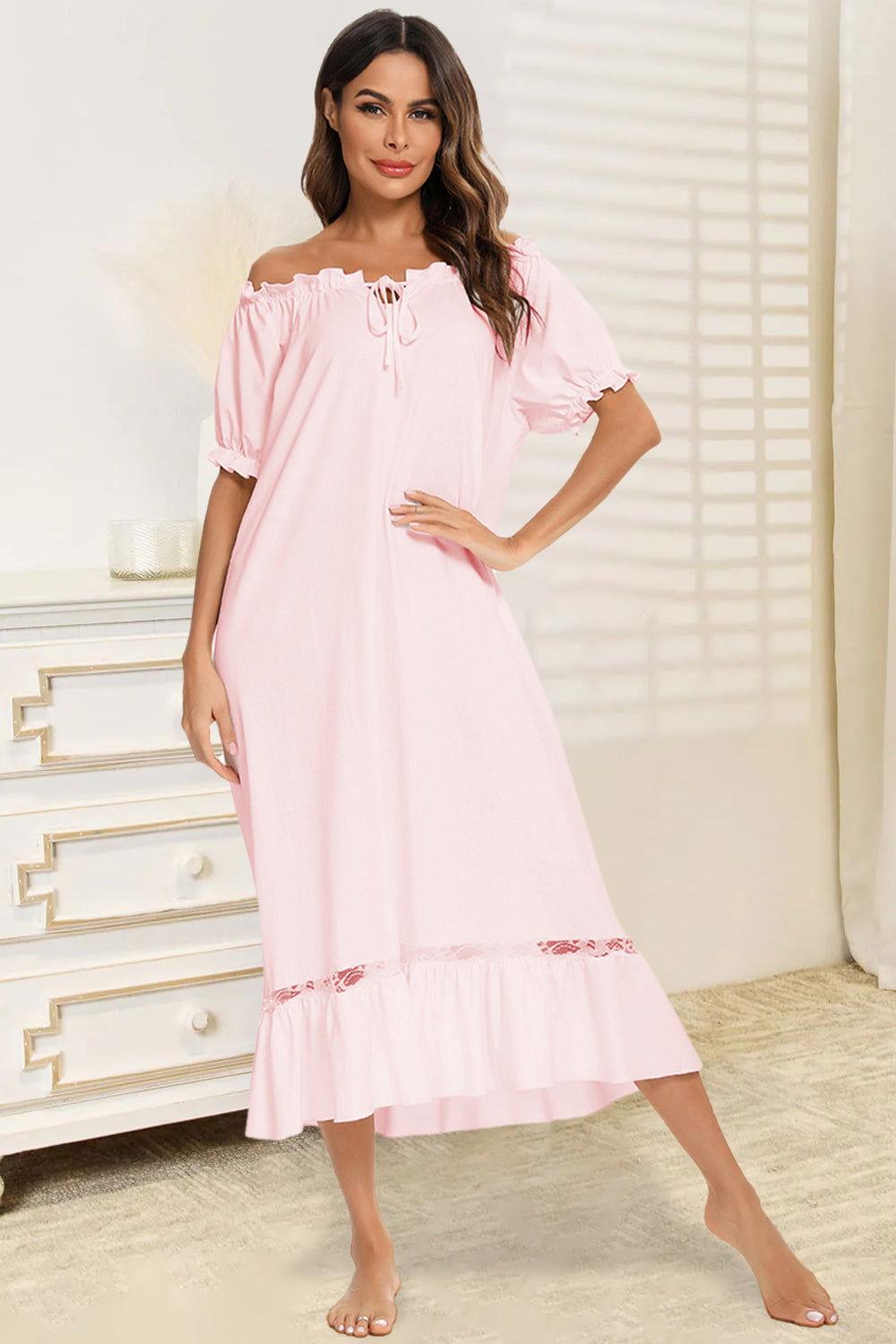 Lace Detail Short Sleeve Lounge Dress - Clothes For Her Online Store