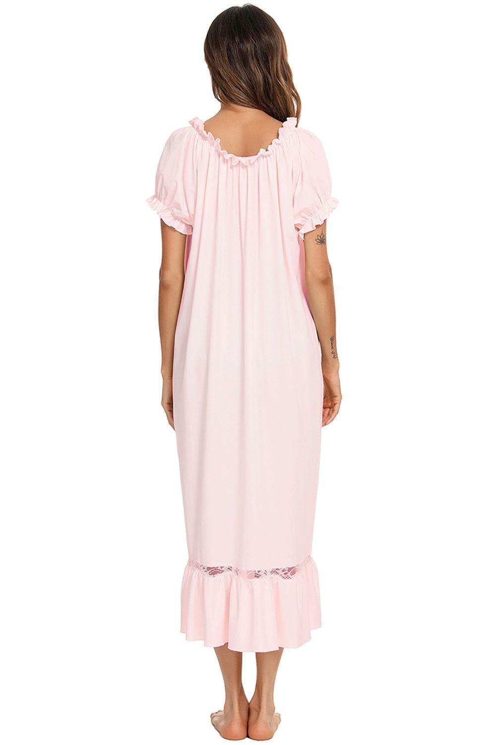 Lace Detail Short Sleeve Lounge Dress - Clothes For Her Online Store