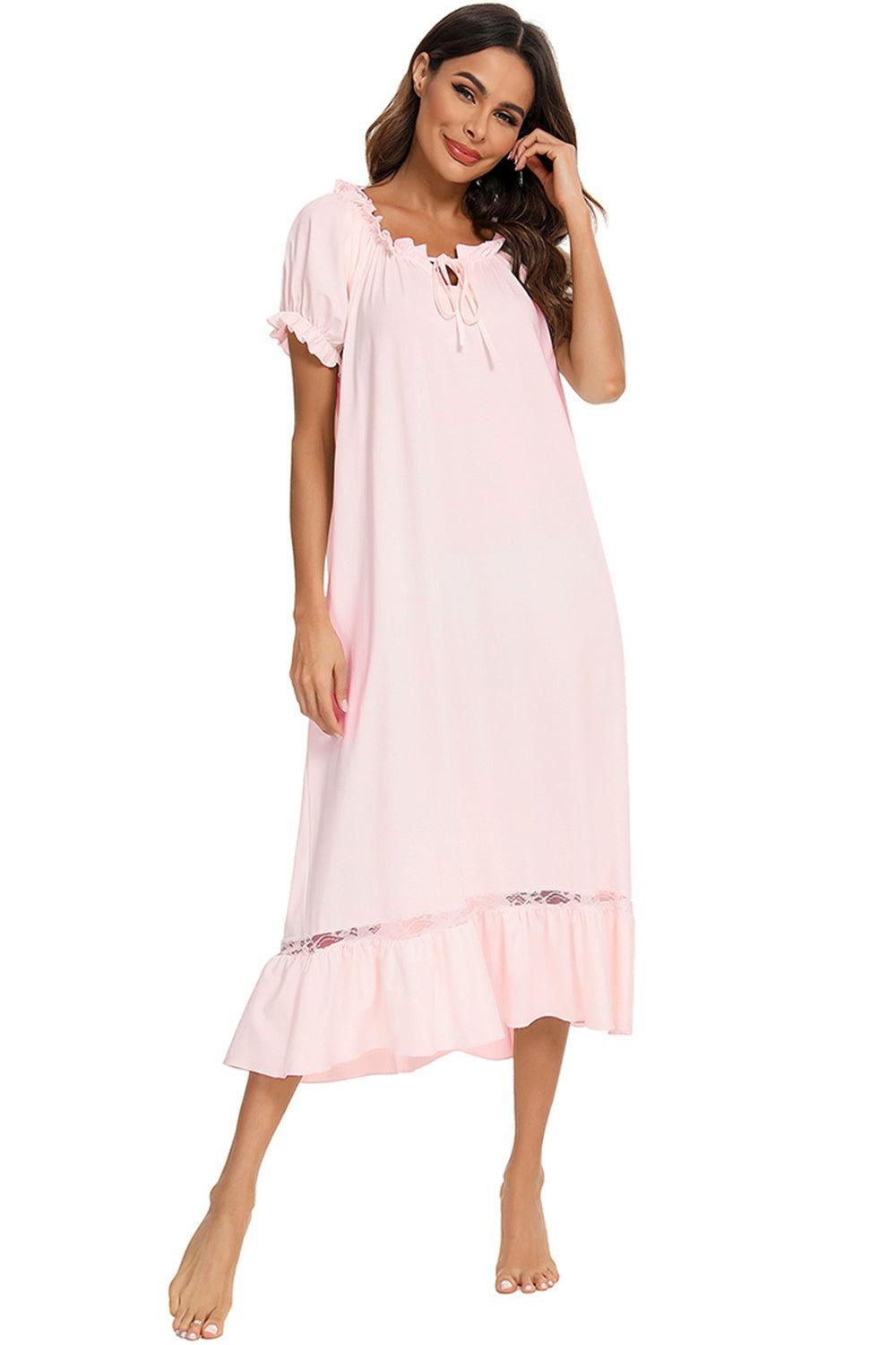 Lace Detail Short Sleeve Lounge Dress - Clothes For Her Online Store