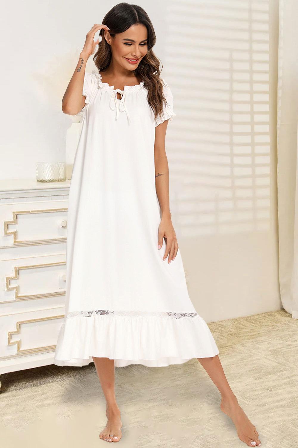 Lace Detail Short Sleeve Lounge Dress - Clothes For Her Online Store