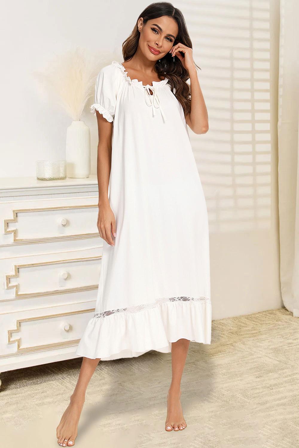 Lace Detail Short Sleeve Lounge Dress - Clothes For Her Online Store