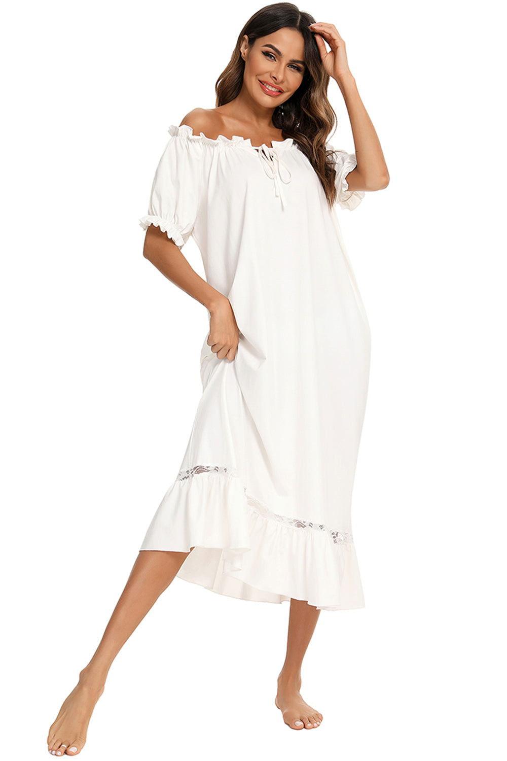 Lace Detail Short Sleeve Lounge Dress - Clothes For Her Online Store