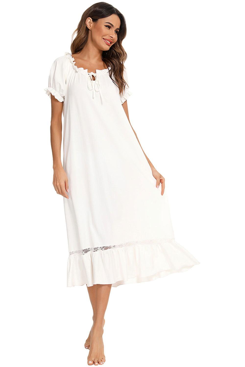 Lace Detail Short Sleeve Lounge Dress - Clothes For Her Online Store
