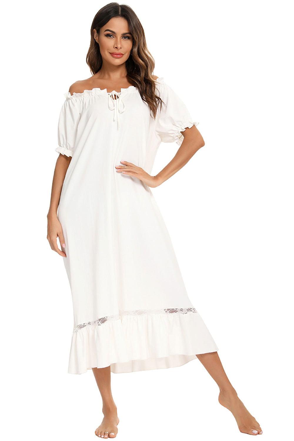 Lace Detail Short Sleeve Lounge Dress - Clothes For Her Online Store