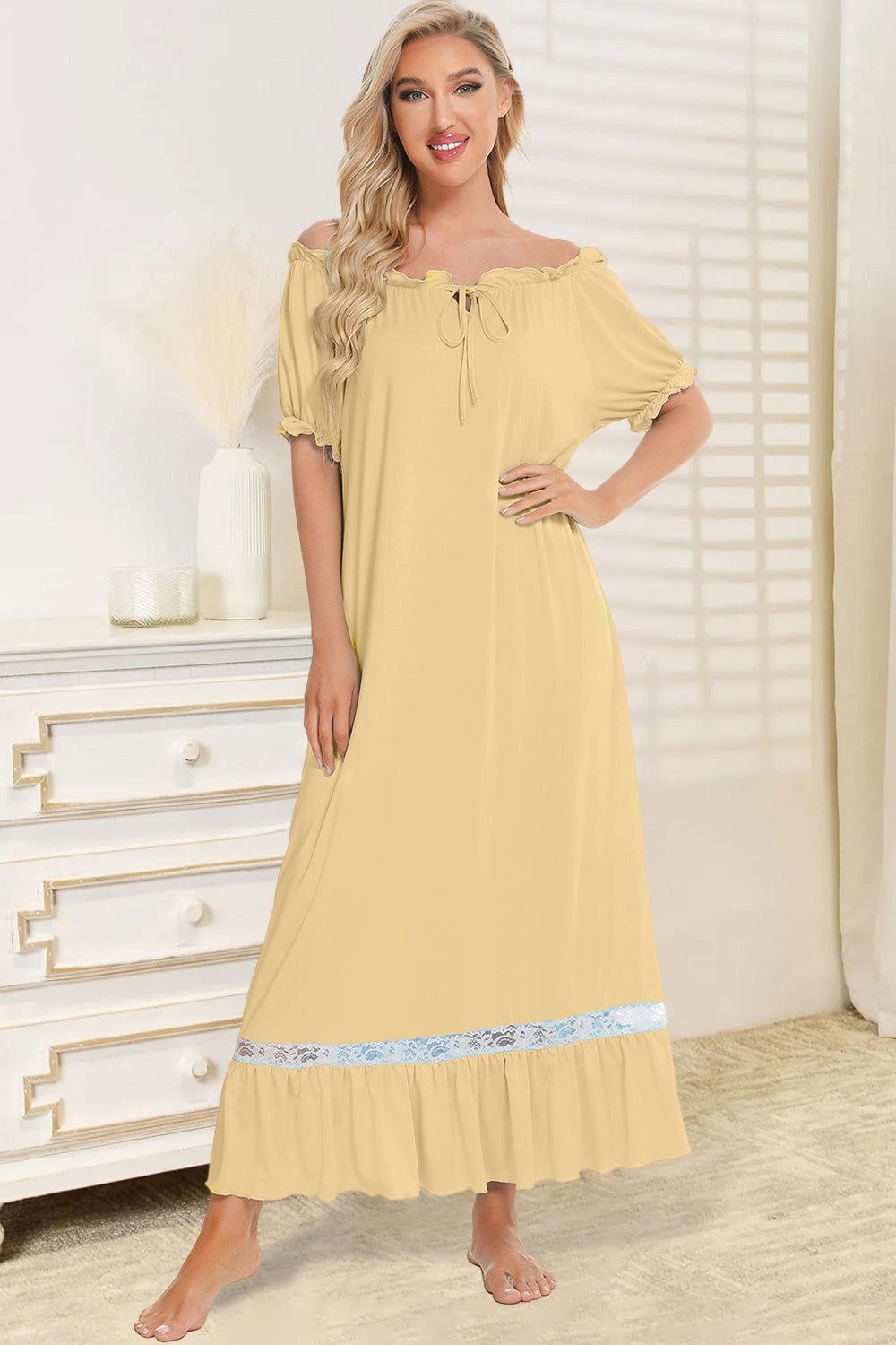 Lace Detail Short Sleeve Lounge Dress - Clothes For Her Online Store