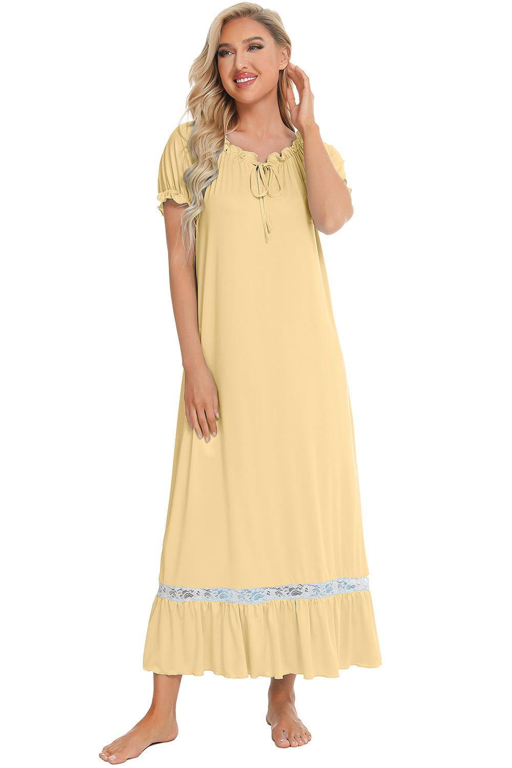 Lace Detail Short Sleeve Lounge Dress - Clothes For Her Online Store