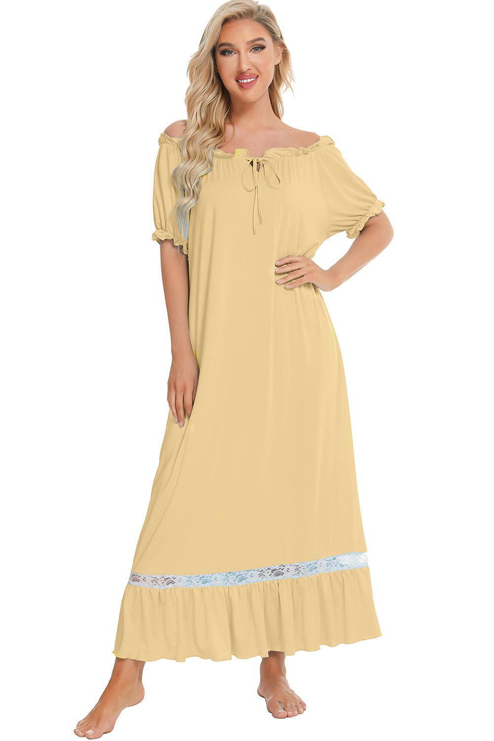 Lace Detail Short Sleeve Lounge Dress - Clothes For Her Online Store