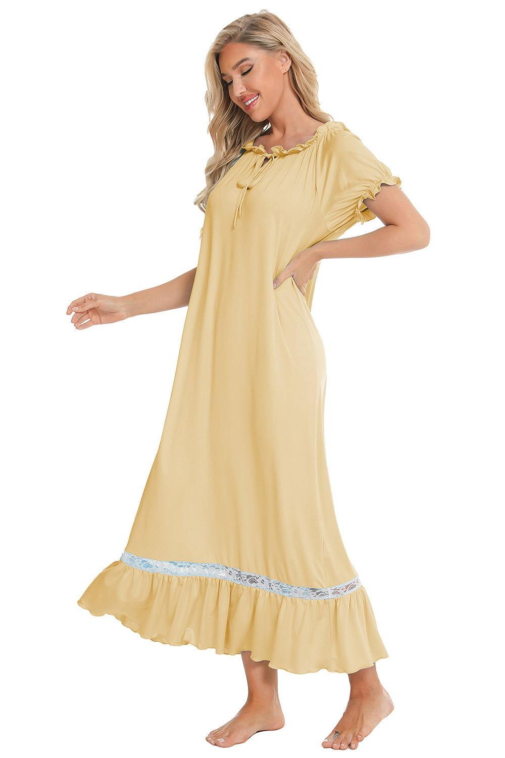 Lace Detail Short Sleeve Lounge Dress - Clothes For Her Online Store