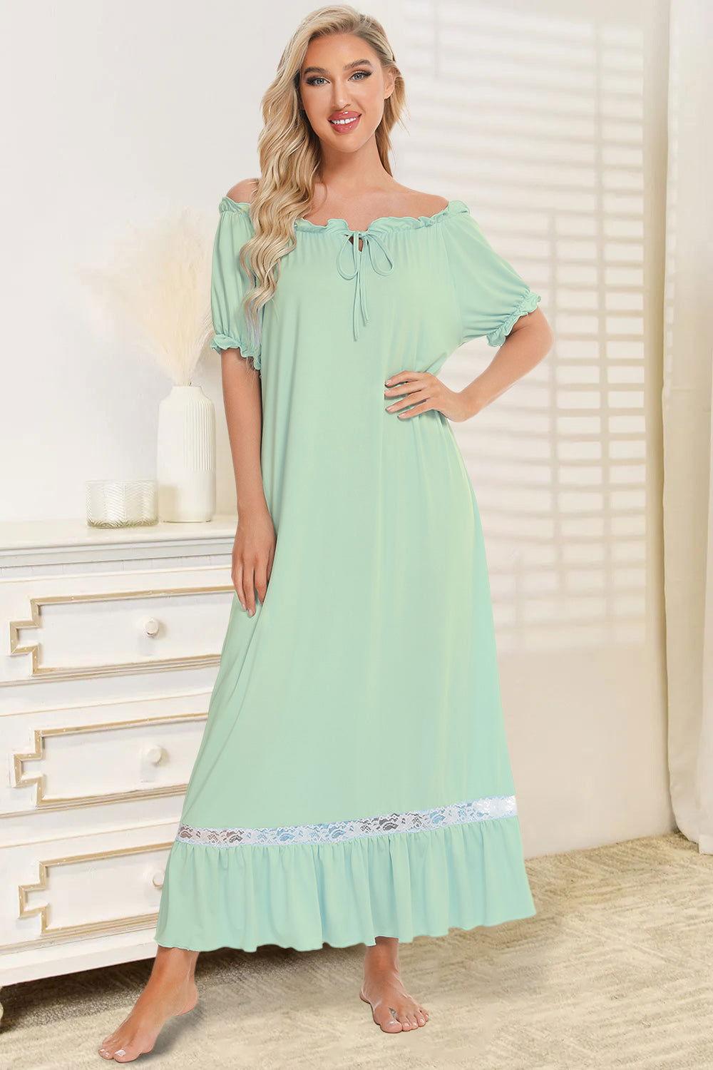 Lace Detail Short Sleeve Lounge Dress - Clothes For Her Online Store