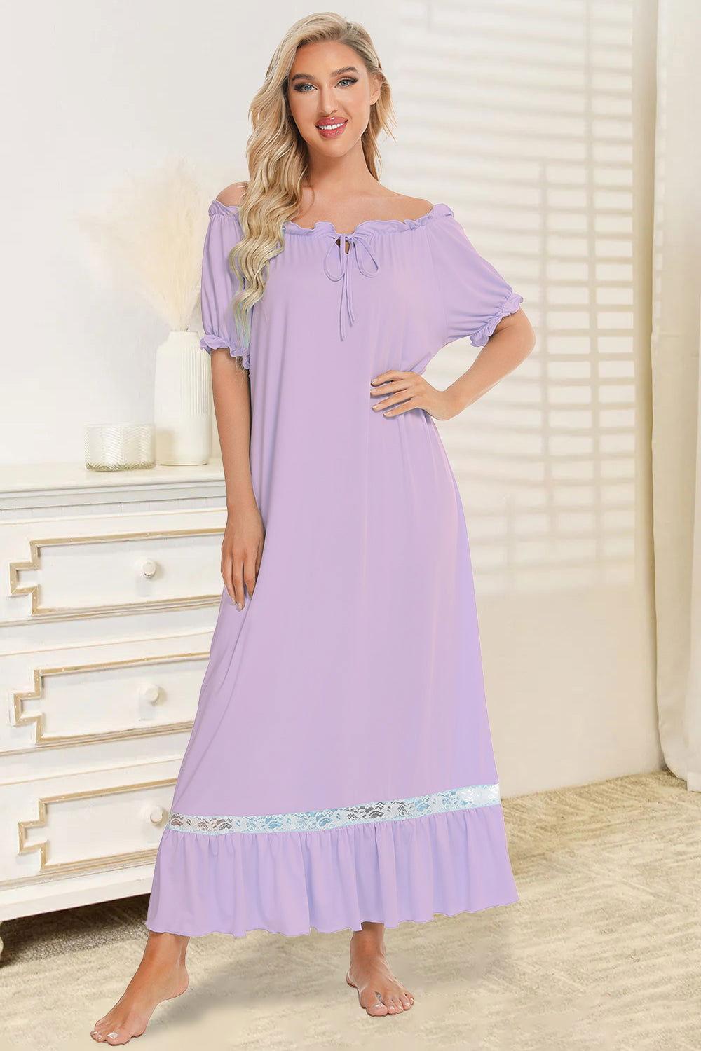 Lace Detail Short Sleeve Lounge Dress - Clothes For Her Online Store